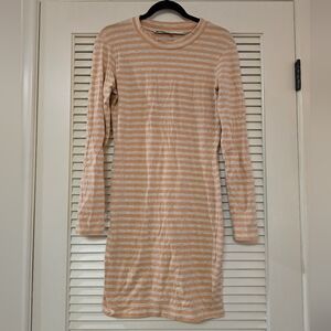 Just Female - Peach & Grey Long-Sleeve Striped Casual Dress